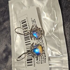 Dragonfly earrings - with iridescent moonstone glass orbs NWT